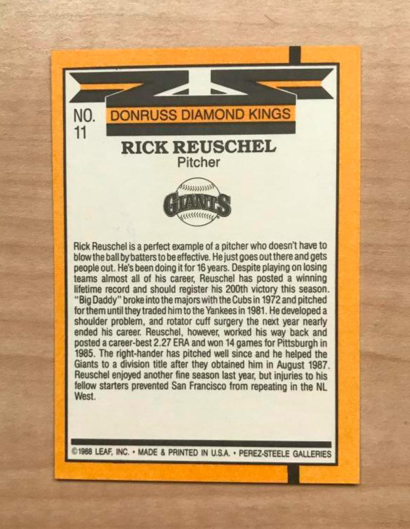 RICK REUSCHEL SAN FRANCISCO GIANTS SIGNED AUTOGRAPHED 1988 DONRUSS CARD#11 W/COA