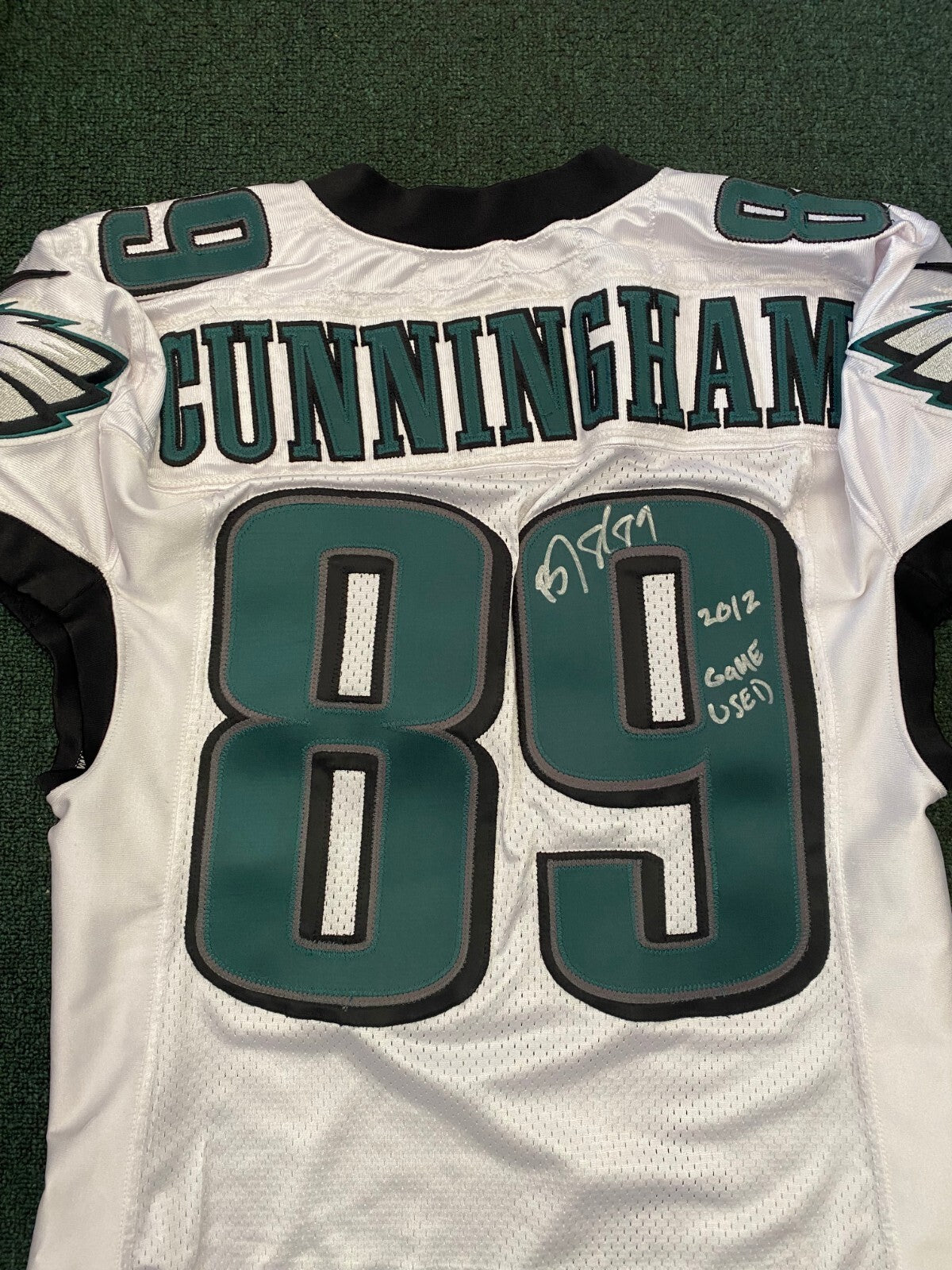 BJ CUNNINGHAM #89 PHILADELPHIA EAGLES SIGNED AUTOGRAPHED GAME USED JERSEY SZ L