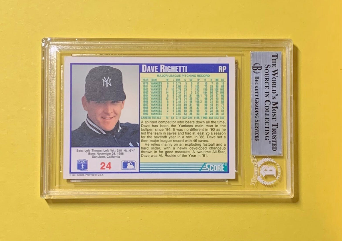 1991 SCORE DAVE RIGHETTI #24 AUTHENTIC AUTO BECKETT CERTIFIED YANKEES