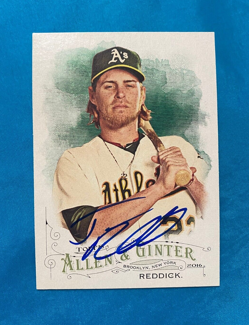 2016 TOPPS ALIEN & GINTER JOSH REDDICK ATHLETICS SIGNED AUTOGRAPH CARD #196 COA