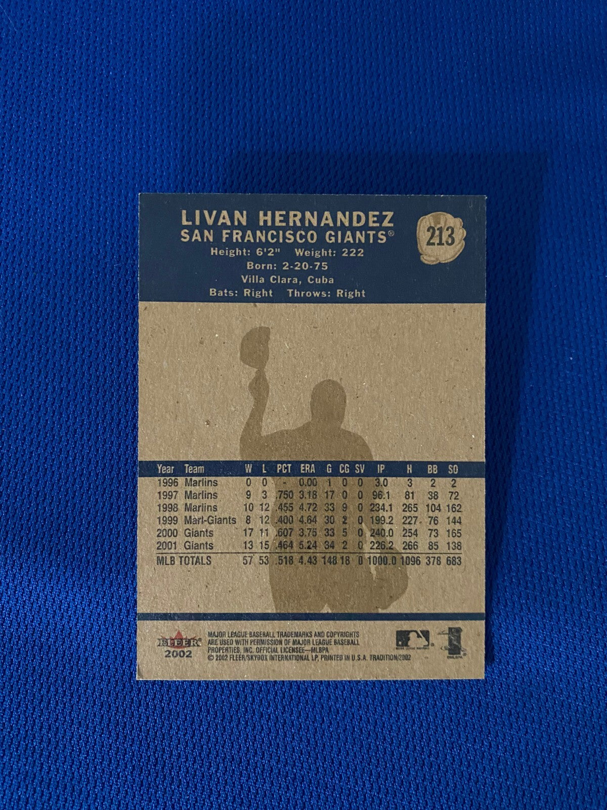 2002 FLEER TRADITION LIVAN HERNANDEZ SF GIANTS AUTOGRAPH SIGNED CARD #213 W/COA