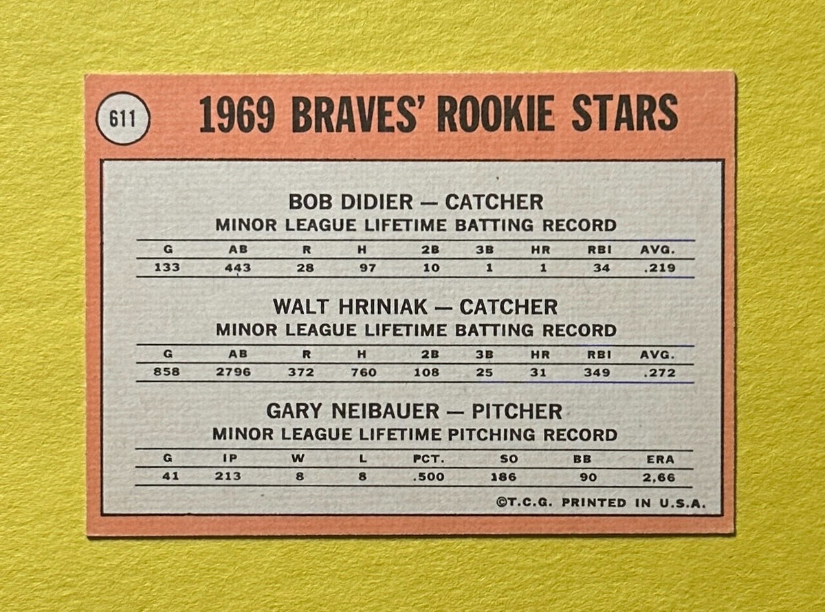 1969 TOPPS 1969 BRAVES ROOKIE STARS DIDIER HRINIAK NEIBAUER #611