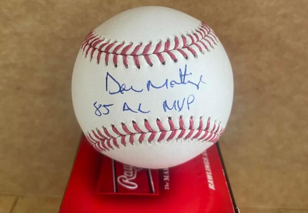 DON MATTINGLY 85 AL MVP SIGNED AUTOGRAPHED M.L. BASEBALL BECKETT WITNESS  