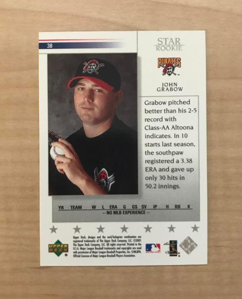 JOHN GRABOW PITTSBURGH PIRATES SIGNED AUTOGRAPHED 2001 UPPER DECK CARD #38 W/COA