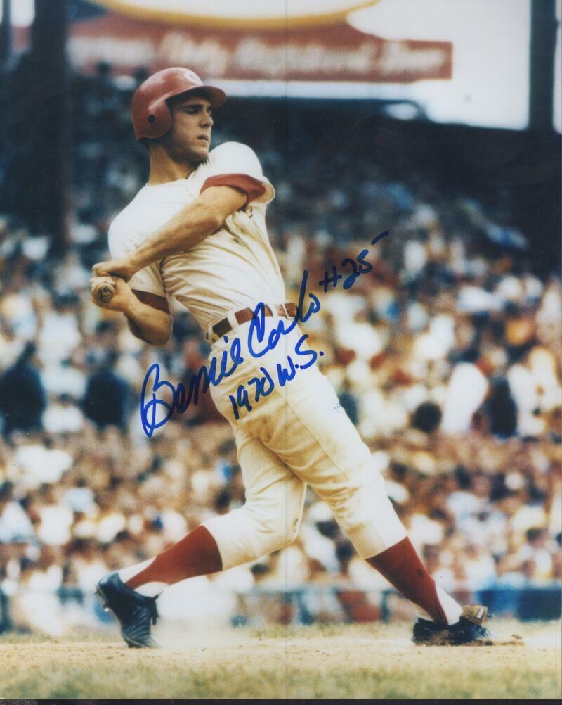 BERNIE CARBO CINCINNATI REDS 1970 W.S. SIGNED AUTOGRAPHED 8X10 PHOTO W/ COA