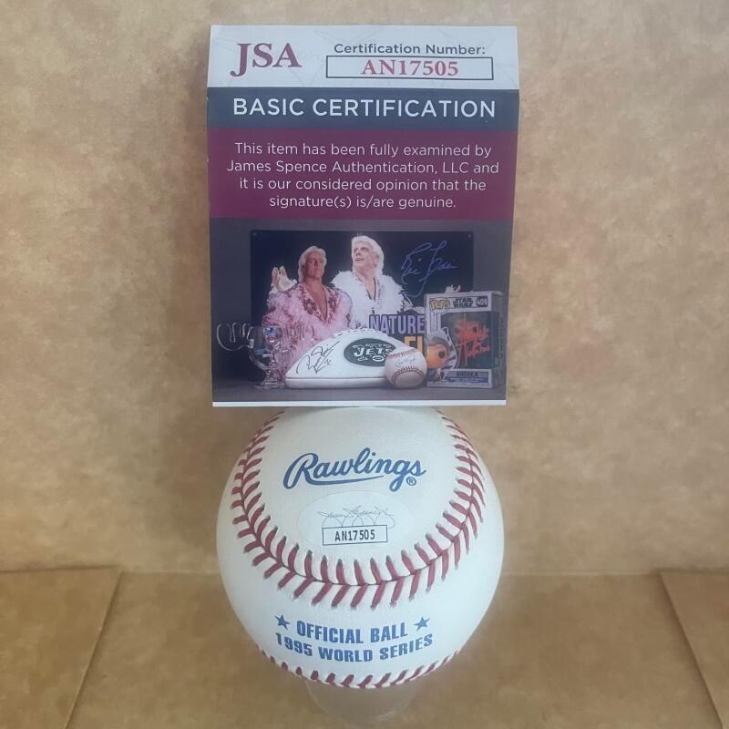 DAVE JUSTICE BRAVES 95 WS CHAMPS SIGNED 1995 WS BASEBALL JSA AUTH