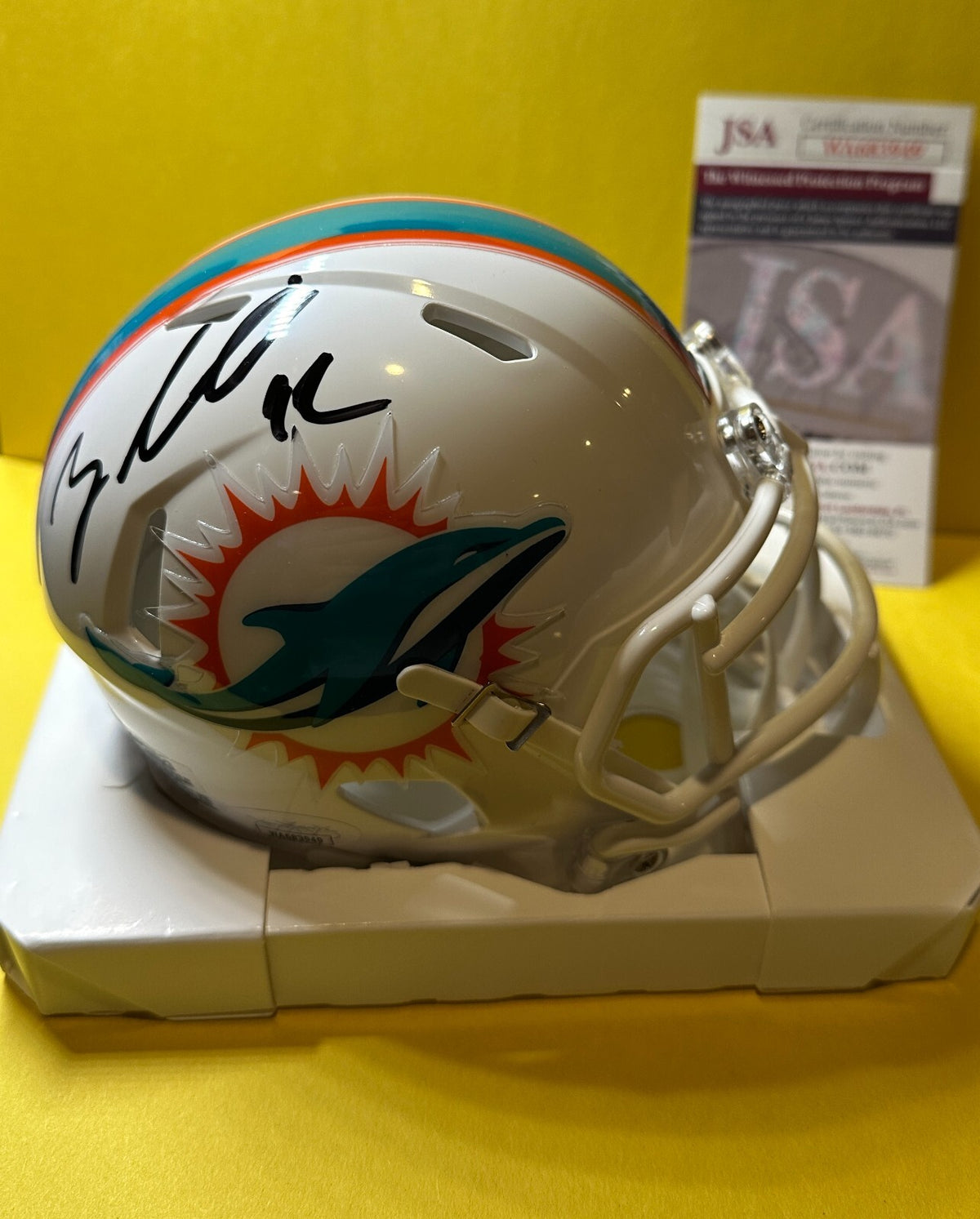 ZACH SIELER MIAMI DOLPHINS SIGNED AUTOGRAPHED WHITE SPEED MINI HELMET JSA