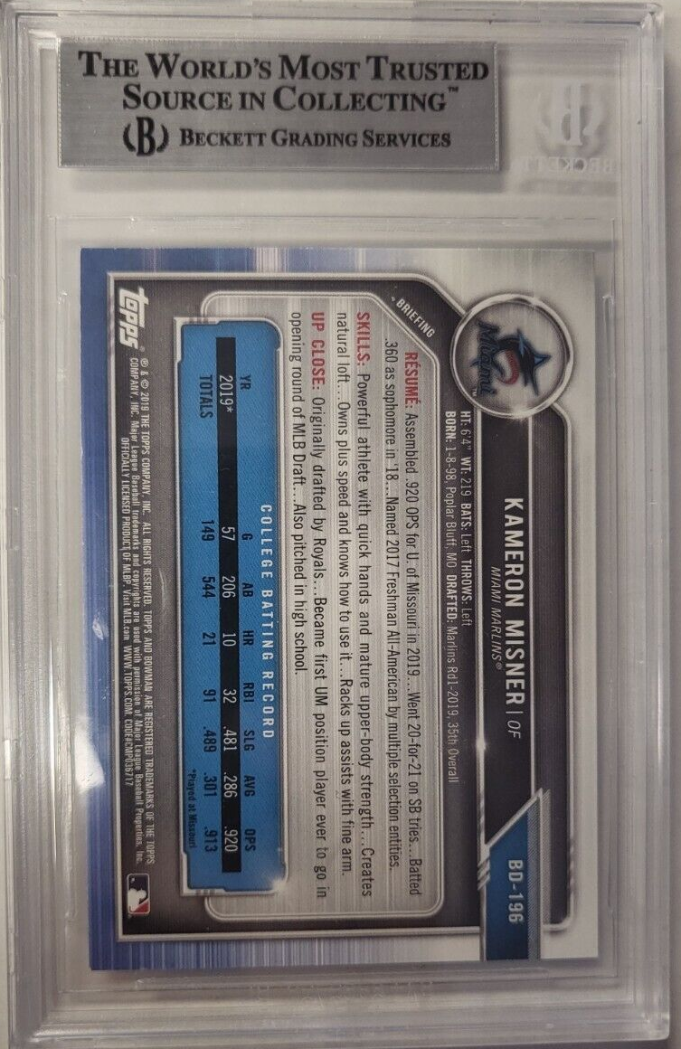 2019 BOWMAN DRAFT KAMERON MISNER ROOKIE RC AUTHENTIC AUTO CERTIFIED BECKETT