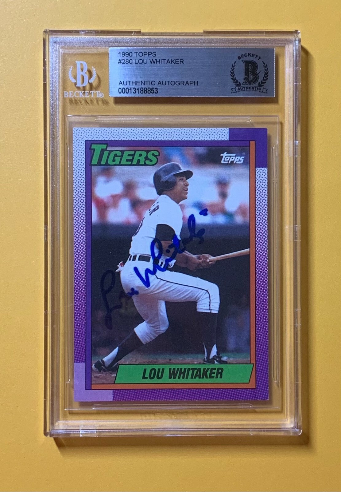 1990 TOPPS LOU WHITAKER #280 AUTHENTIC AUTOGRAPH BECKETT CERTIFIED TIGERS