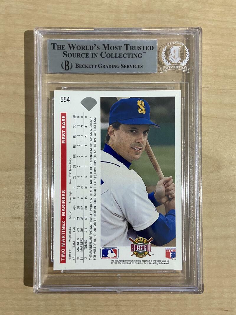 1992 UPPER DECK TINO MARTINEZ MARINERS SIGNED CARD BECKETT AUTHENTIC AUTO