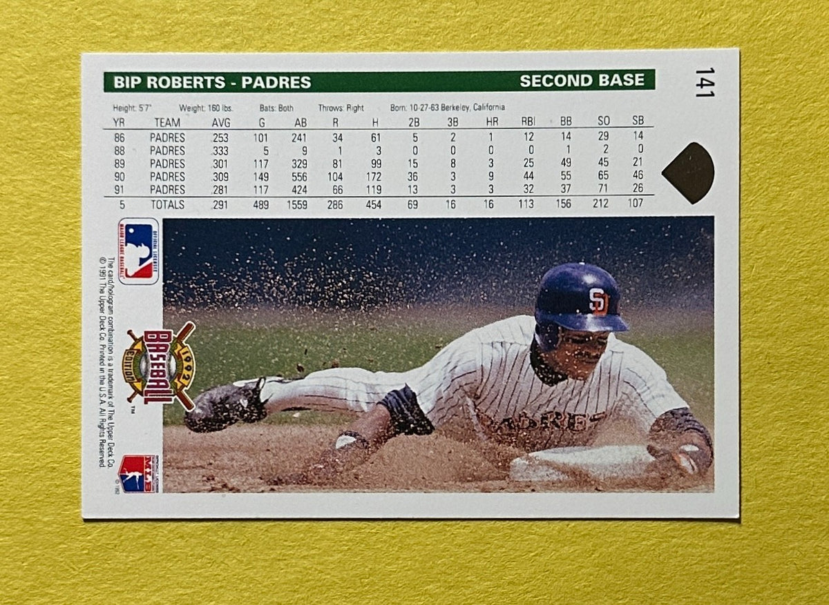 1992 UPPER DECK BIP ROBERTS SIGNED AUTOGRAPH CARD W/ COA #141 PADRES