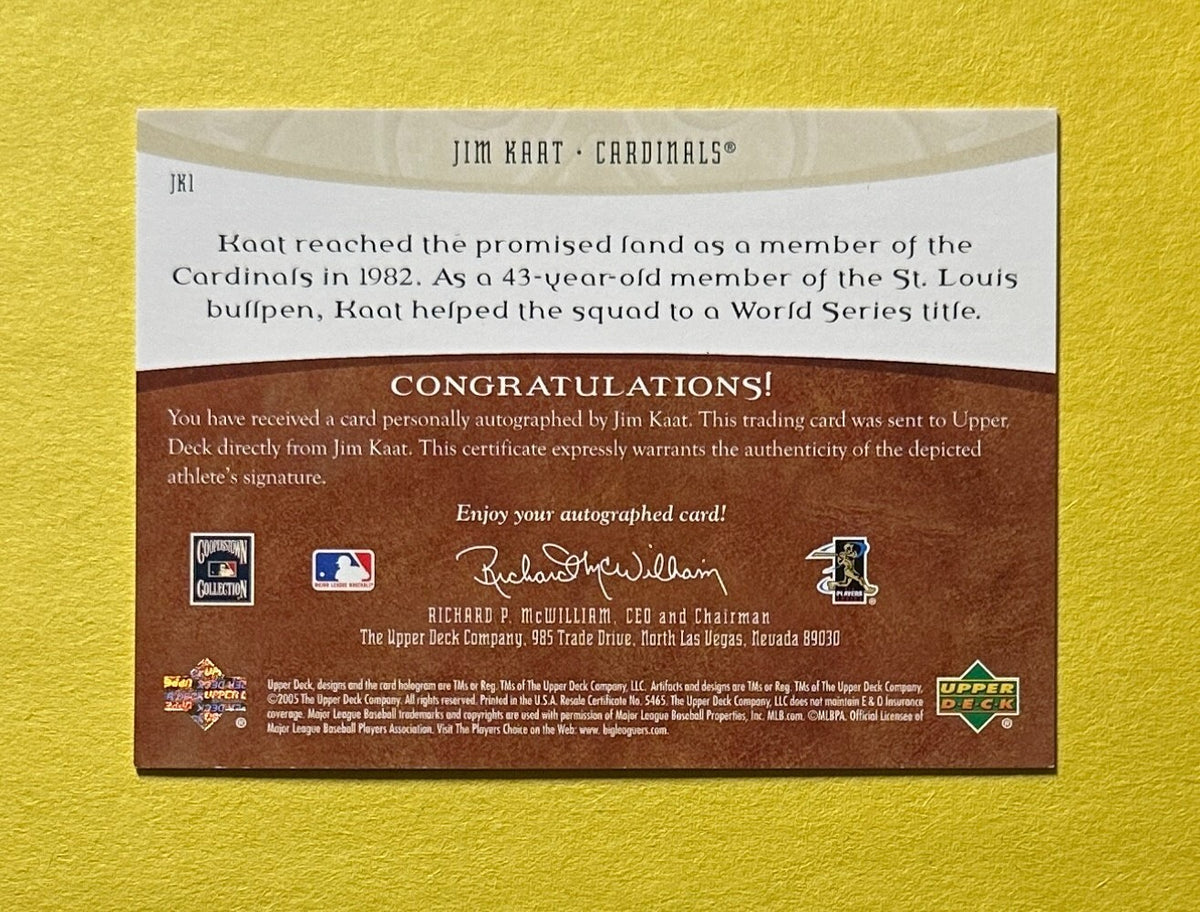 2005 UPPER DECK ARTIFACTS JIM KAAT AUTO /458 #JK1 CARDINALS HOF