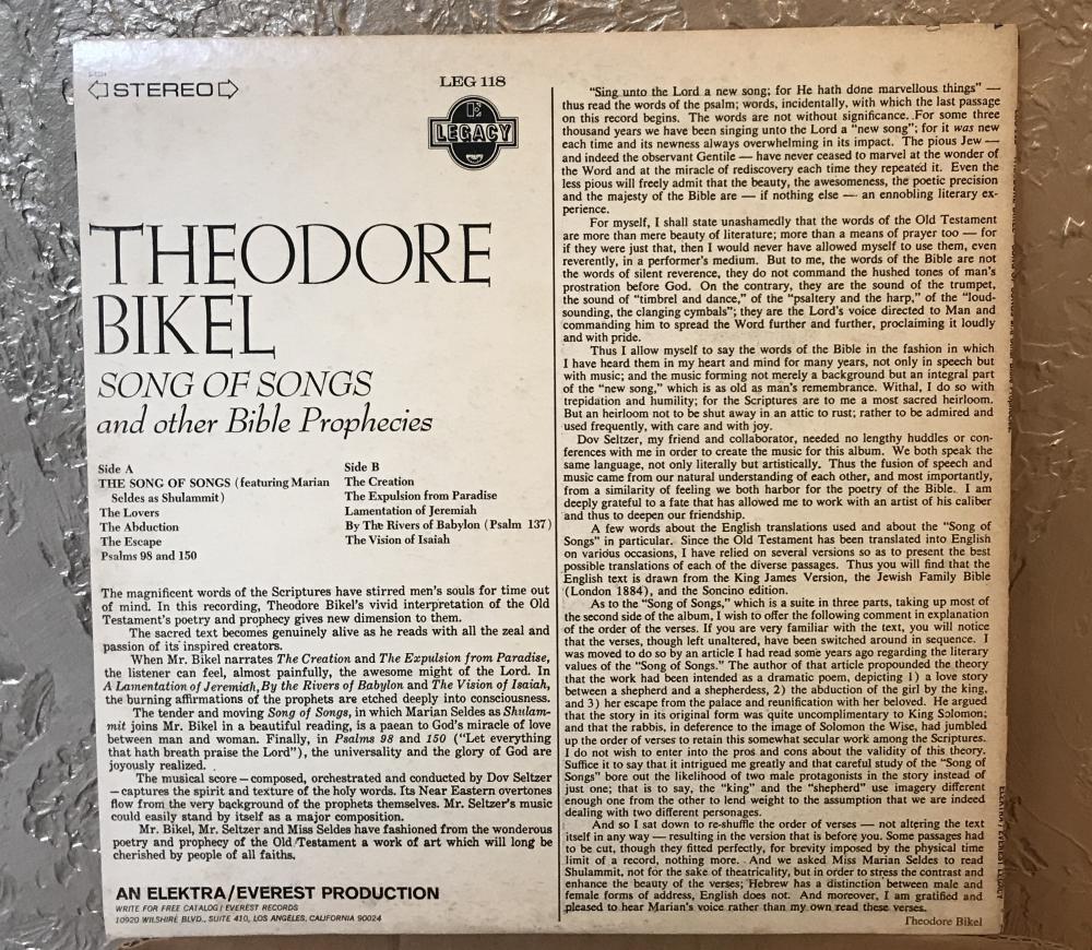 THEODORE BIKEL  SONG OF SONGS & OTHER BIBLE PROPHECIES   SIGNED VINYL RECORD