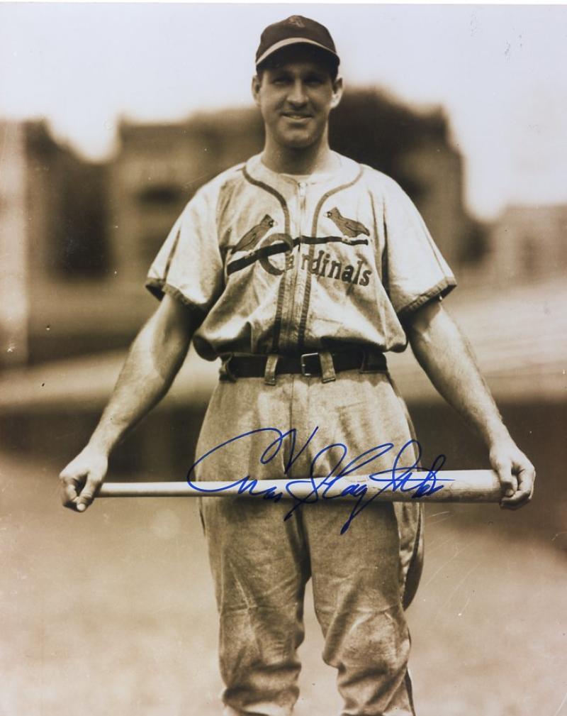 ENOS SLAUGHTER ST. LOUIS CARDINALS W/ BAT SIGNED 8X10 PHOTO W/COA