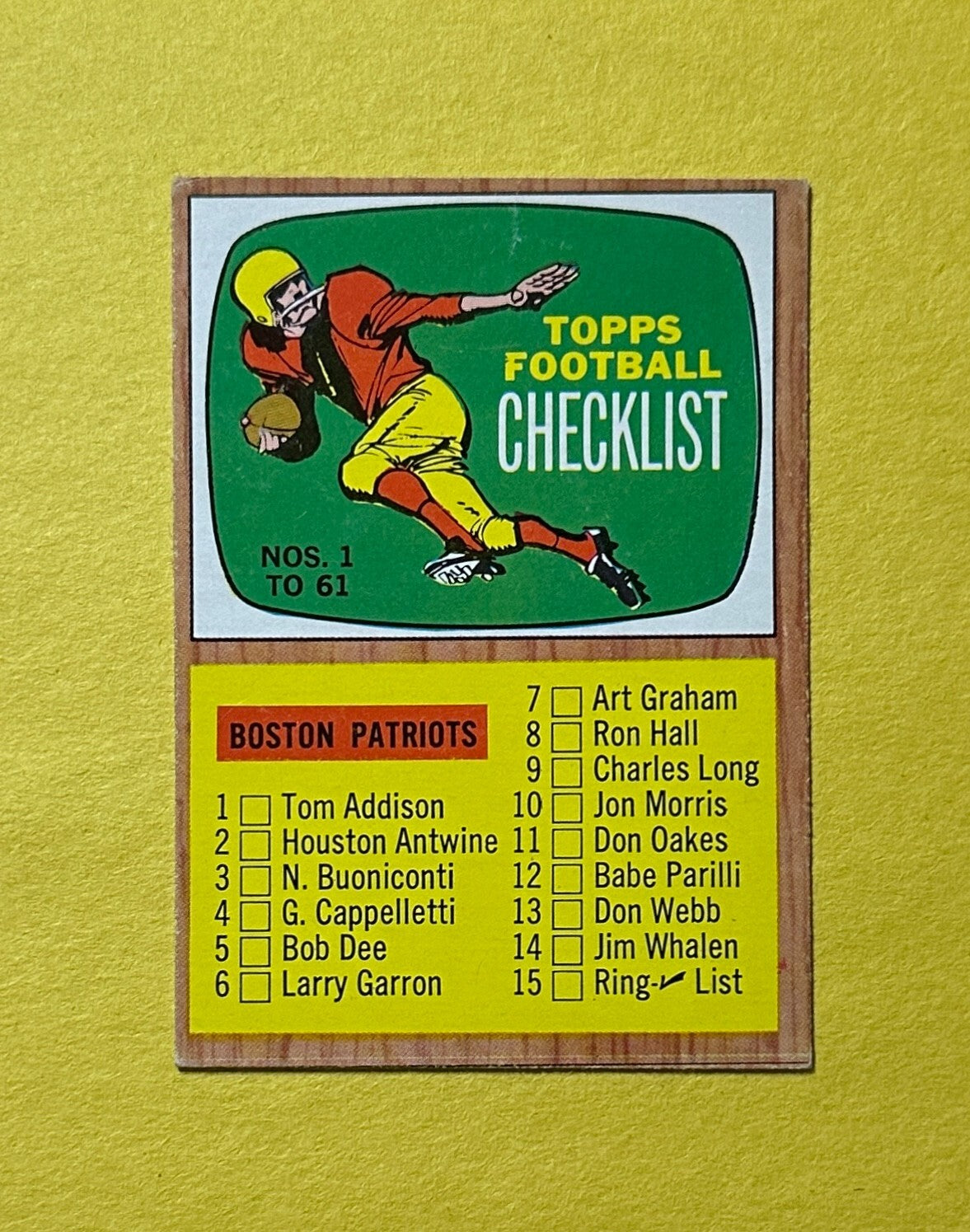 1966 TOPPS FOOTBALL CHECKLIST #61