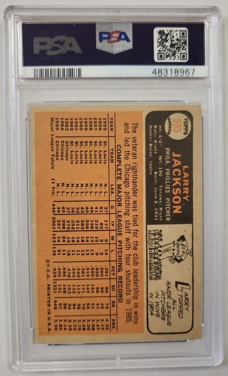 1966 TOPPS LARRY JACKSON #595 CARD PSA 3 VG