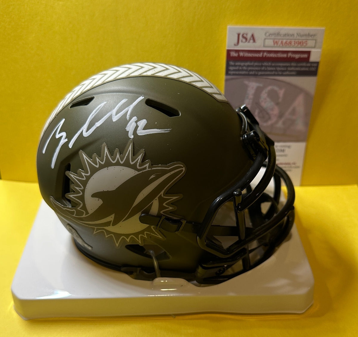 ZACH SIELER MIAMI DOLPHINS SIGNED AUTOGRAPHED SALUTE TO SERVICE MINI HELMET JSA