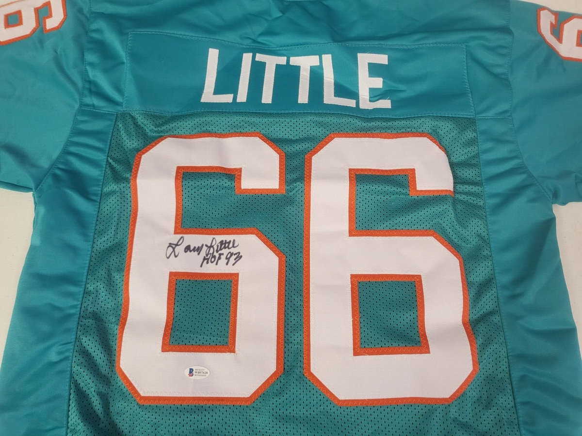 LARRY LITTLE #66 MIAMI DOLPHINS HOF 93 SIGNED AUTO TEAL JERSEY BECKETT WB57628