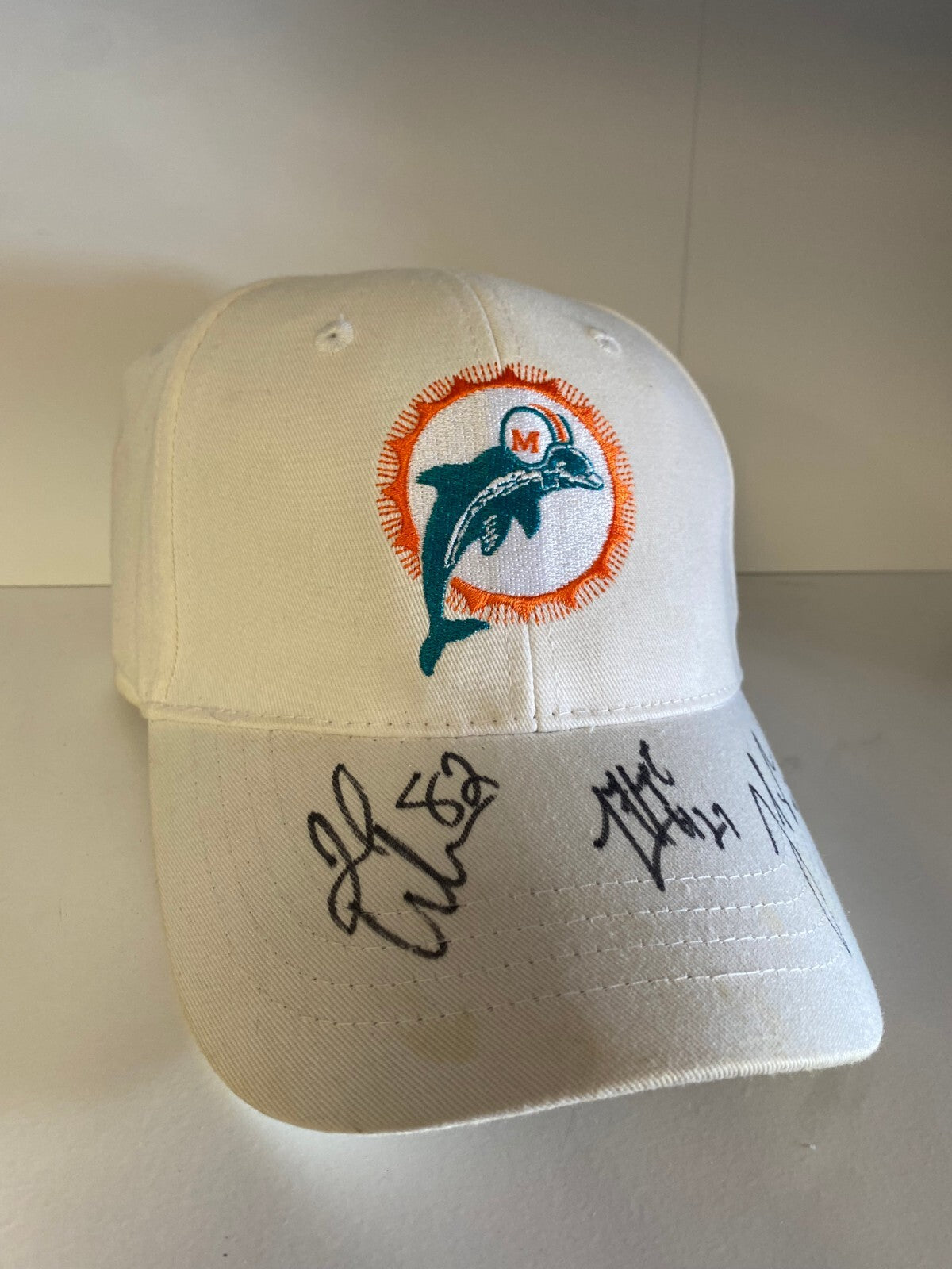 JED WEAVER LORENZO HAMPTON #22 MIAMI DOLPHINS MULTI SIGNED WHITE HAT W/COA