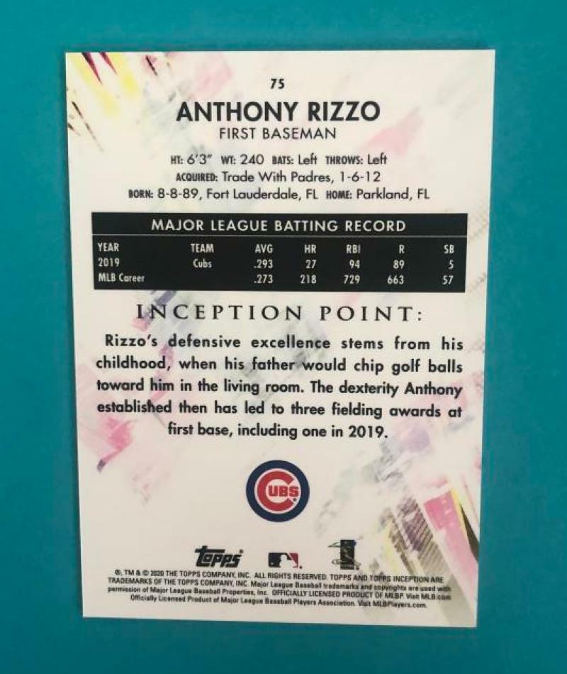 2020 TOPPS INCEPTION ANTHONY RIZZO CUBS BASE CARD #75