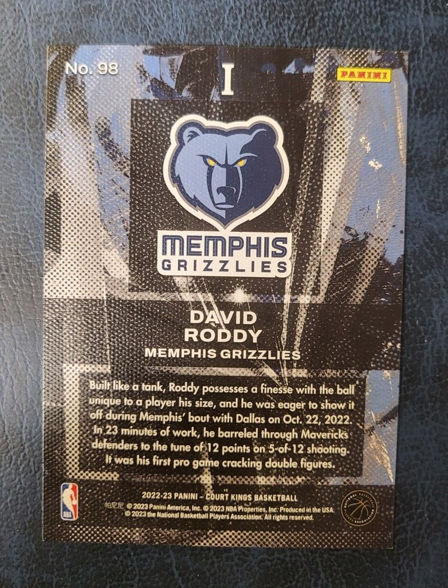 2022-23 PANINI COURT KINGS DAVID RODDY GRIZZLIES ROOKIE RC CARD #98