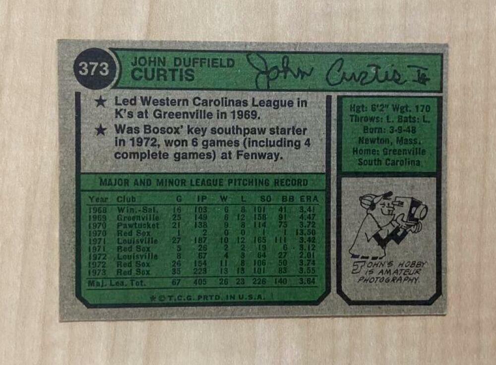 JOHN CURTIS BOSTON RED SOX SIGNED AUTOGRAPHED 1974 TOPPS CARD #373 W/COA
