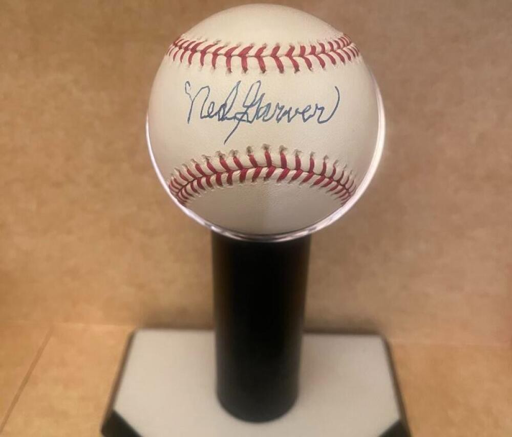 NED GARVER ST. LOUIS BROWNS SIGNED AUTOGRAPHED M.L. BASEBALL BECKETT AUTH