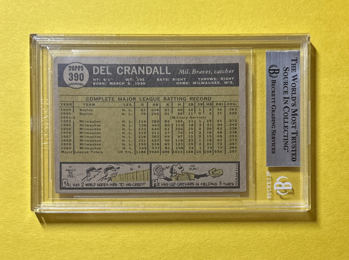 1961 TOPPS DEL CRANDALL #390 BECKETT AUTHENTIC SIGNED AUTOGRAPHED CARD BRAVES