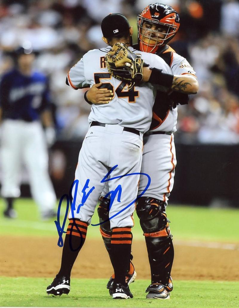 HECTOR SANCHEZ W/ SERGIO ROMO SAN FRANCISCO GIANTS SIGNED 8X10 PHOTO W/COA