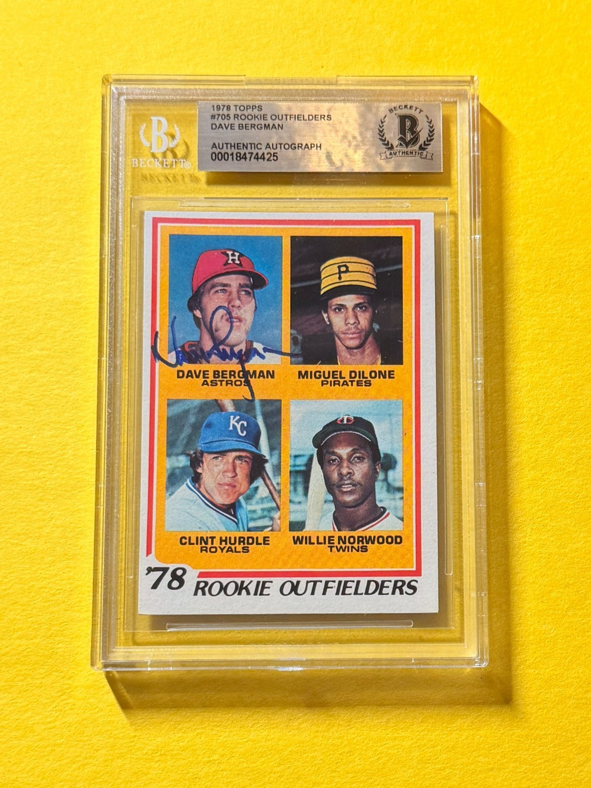 1978 TOPPS DAVE BERGMAN ROOKIE OF'S #705 SIGNED AUTO CARD BECKETT AUTHENTIC