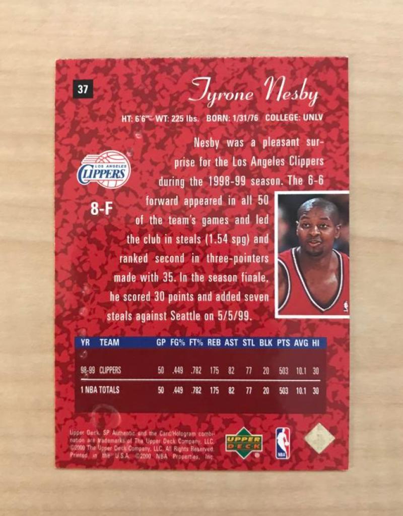 JYRONE NESBY LOS ANGELES CLIPPERS AUTOGRAPHED 2000 UPPER DECK SP CARD #37 W/COA