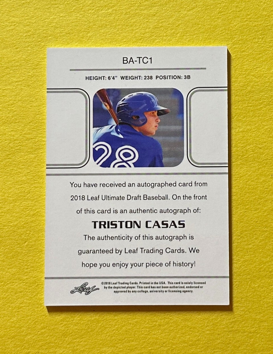 2018 LEAF ULTIMATE DRAFT TRISTON CASAS AUTO /15 #BA-TC1 RED SOX