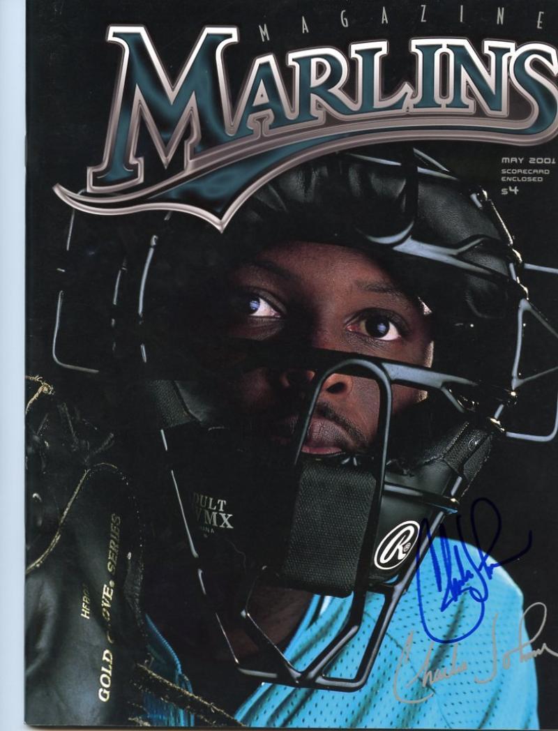 CHARLES JOHNSON MAY 2001  SIGNED AUTOGRAPHED MARLINS MAGAZINE W/COA