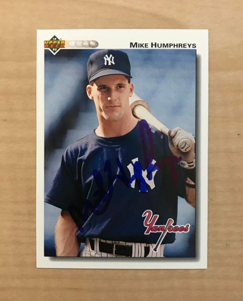 MIKE HUMPHREYS NEW YORK YANKEES SIGNED 1992 UPPER DECK CARD #432 W/COA