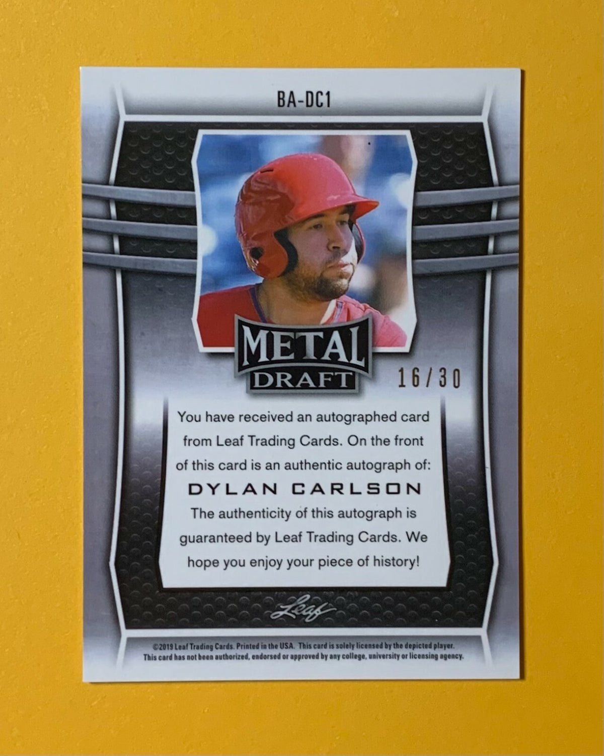 2019 LEAF METAL DYLAN CARLSON BLUE AUTO /30 #BA-DC1 CARDINALS