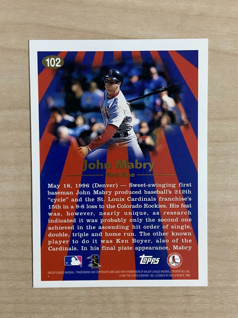 JOHN MABRY ST LOUIS CARDINALS SIGNED AUTOGRAPHED 1997 TOPPS CARD #102 W/COA