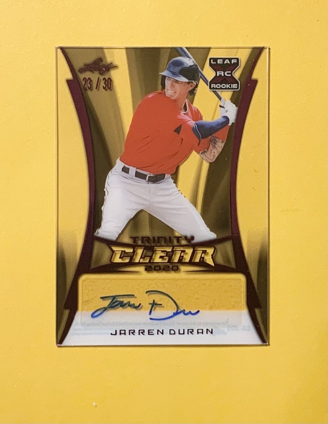 2020 LEAF TRINITY JARREN DURAN CLEAR AUTOGRAPH PURPLE /30 #CA-JD3