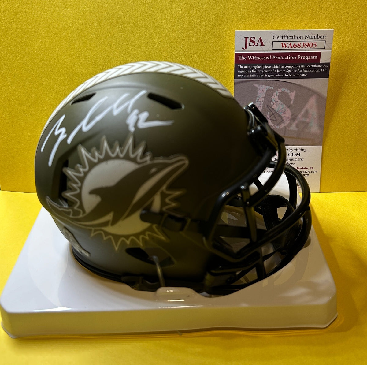 ZACH SIELER MIAMI DOLPHINS SIGNED AUTOGRAPHED SALUTE TO SERVICE MINI HELMET JSA