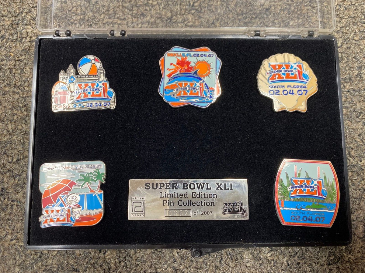 6PC PIN SET SUPER BOWL XLI FOOTBALL PIN COLLECTION W/CASE
