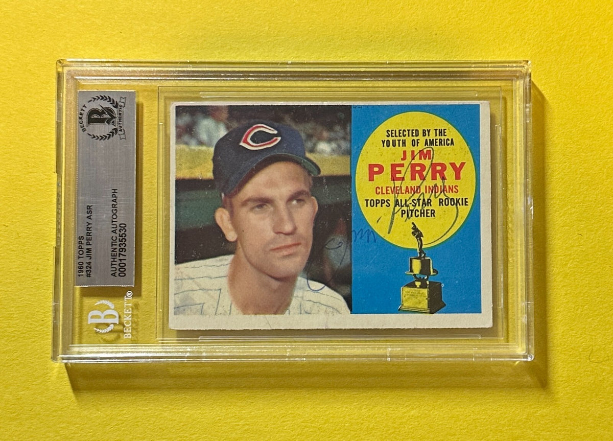 1960 TOPPS JIM PERRY #324 BECKETT AUTHENTIC SIGNED AUTOGRAPHED CARD ALL STAR