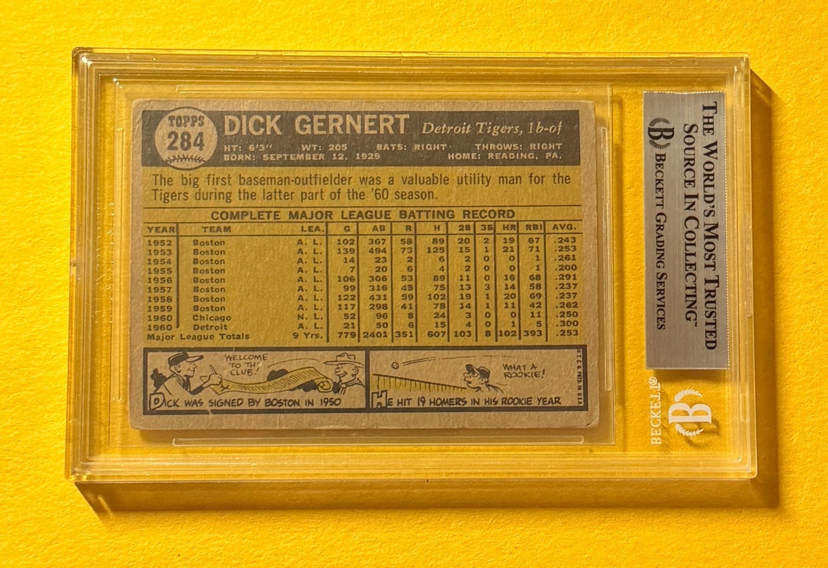 1961 TOPPS DICK GERNERT #284 SIGNED AUTO CARD BECKETT AUTHENTIC TIGERS