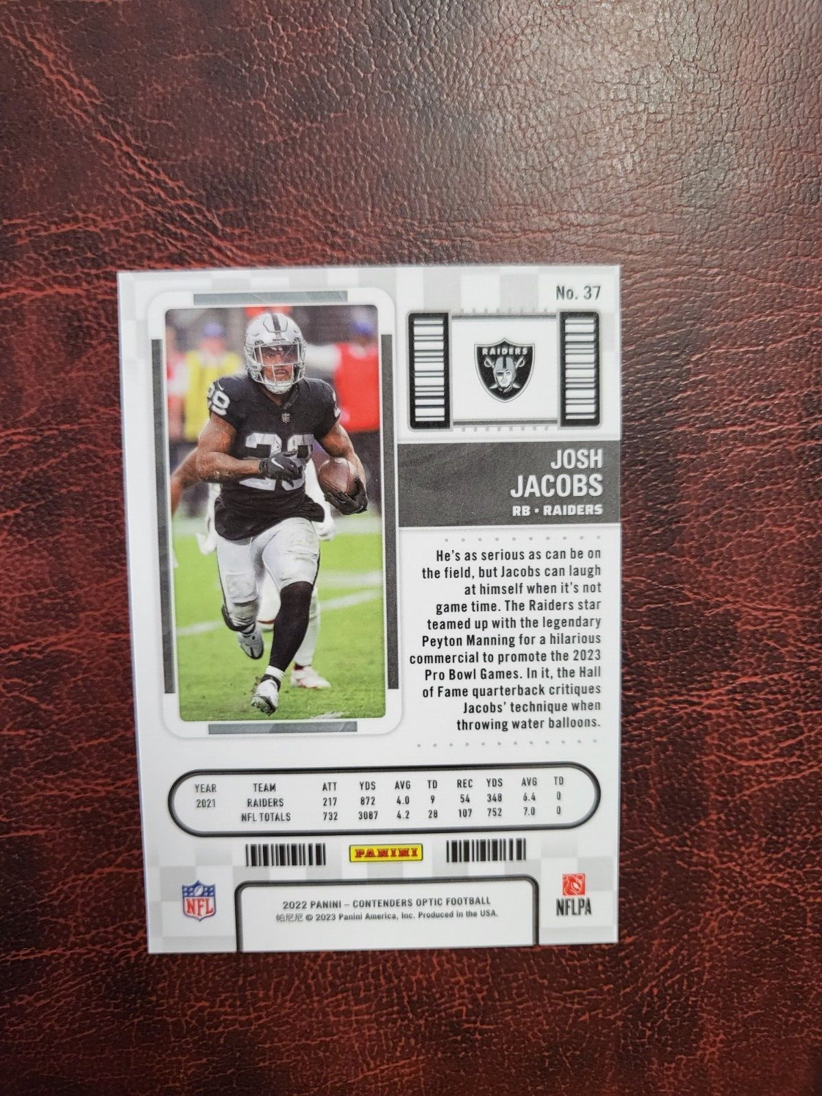 2022 CONTENDERS OPTIC SEASON TICKET JOSH JACOBS OAKLAND RAIDERS CARD #37