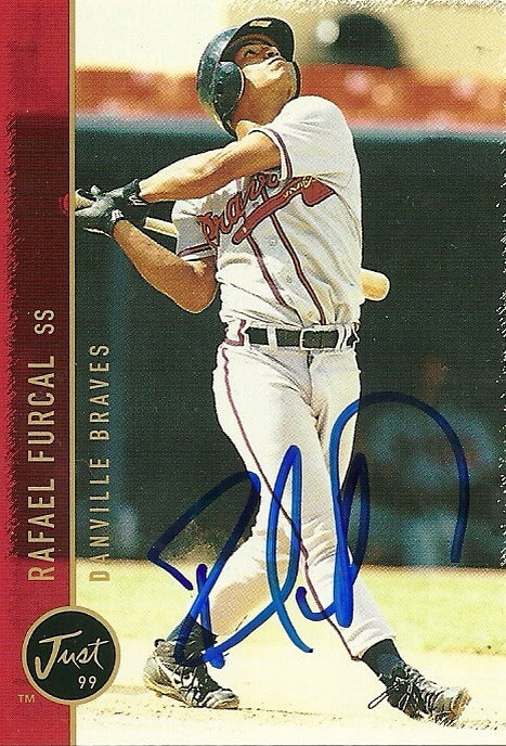 RAFAEL FURCAL ATLANTA BRAVES SIGNED AUTOGRAPHED 1999 JUST MEM CARD #20 W/COA
