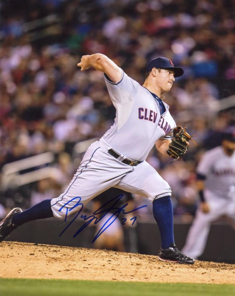 BRYAN SHAW CLEVELAND INDIANS SIGNED AUTOGRAPHED ACTION 8X10 PHOTO W/COA