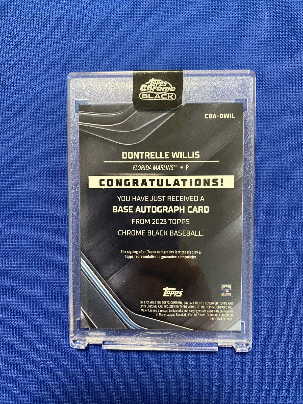 2023 TOPPS CHROME BLACK DONTRELLE WILLIS MARLINS AUTO AUTOGRAPHED CARD #CBA-DWIL