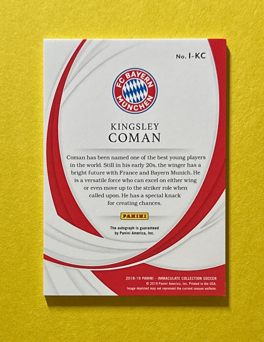 2018-19 PANINI IMMACULATE SOCCER KINGSLEY COMAN AUTOGRAPH /10 #I-KC