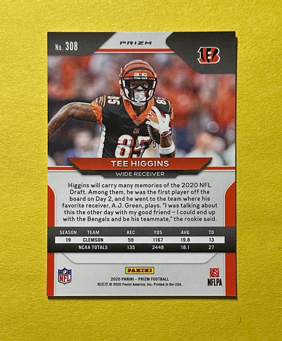 2020 PANINI PRIZM TEE HIGGINS GREEN SCOPE ROOKIE /75 #308 BENGALS