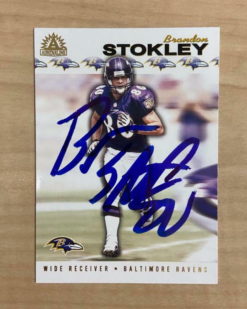 BRANDON STOKLEY BALTIMORE RAVENS SIGNED 2002 ADRENALINE CARD #24 W/COA