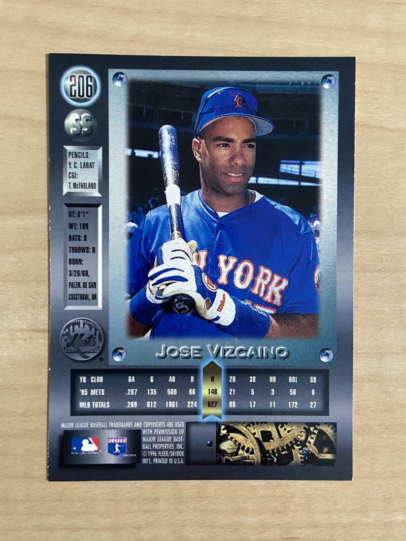 JOSE VIZCAINO NEW YORK METS SIGNED AUTOGRAPHED 1996 METAL CARD #206 W/COA
