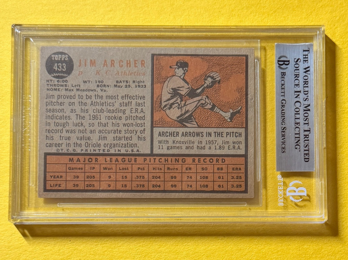 1962 TOPPS JIM ARCHER #433 SIGNED AUTO CARD BECKETT AUTHENTIC ATHLETICS